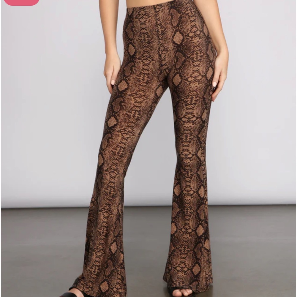 NWOT Brown & Black Snakeskin Flare Pants